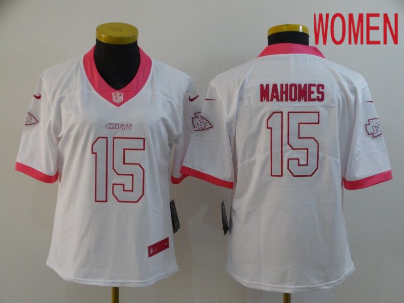 Women Kansas City Chiefs #15 Mahomes White Pink Nike Vapor Untouchable Limited NFL Jersey->women nfl jersey->Women Jersey